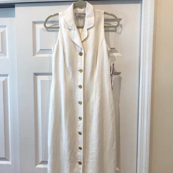 MAGGY LONDON - LINEN BUTTON-FRONT DRESS - Picture 1 of 7